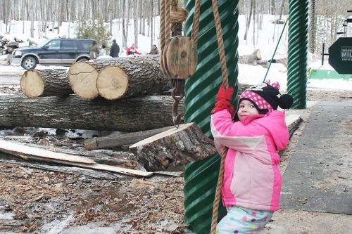 Amélie St. Denis found the block and tackle to her liking at the Matson Logging Camp last Sunday.