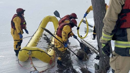 South Frontenac Fire & Rescue respond to a call of young deer stranded on the ice of Buck Lake.