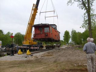 The first caboose arriving in Sharbot Lake